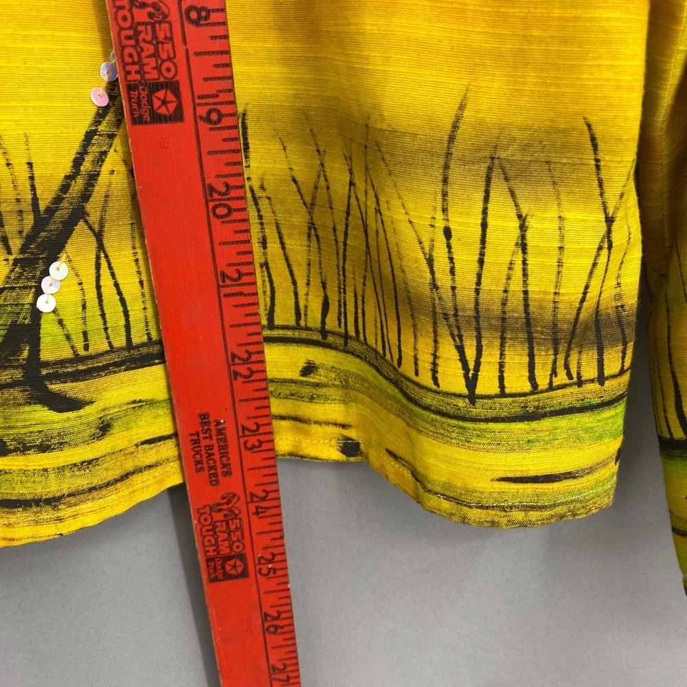 Alex Kim Sunset‎ Landscape Jacket Womens Small Yellow Sequin Wearable Art Button